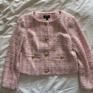Express Pink Tweed Blazer with Gold Accents
